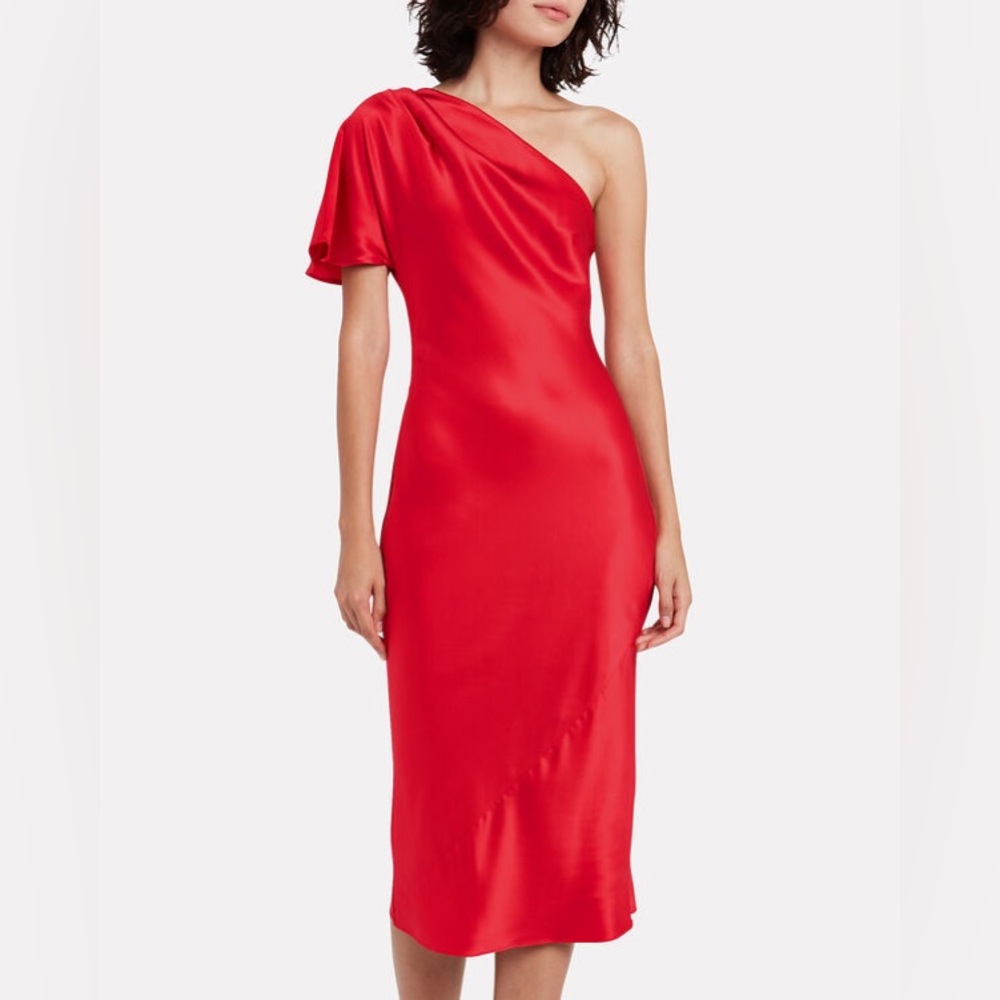 Fleur du Mal red silk one shoulder slip dress